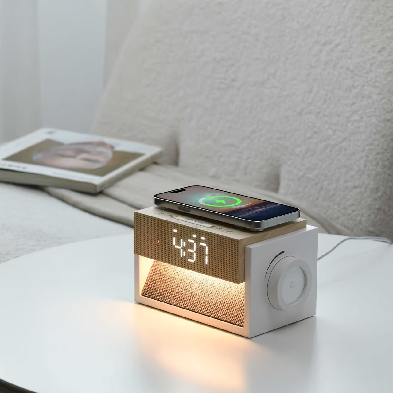 Digital Alarm Clock with Wireless Charging and LED Night Light