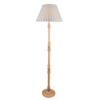 Floor Lamp with Wooden Stem and Ribbed Shade