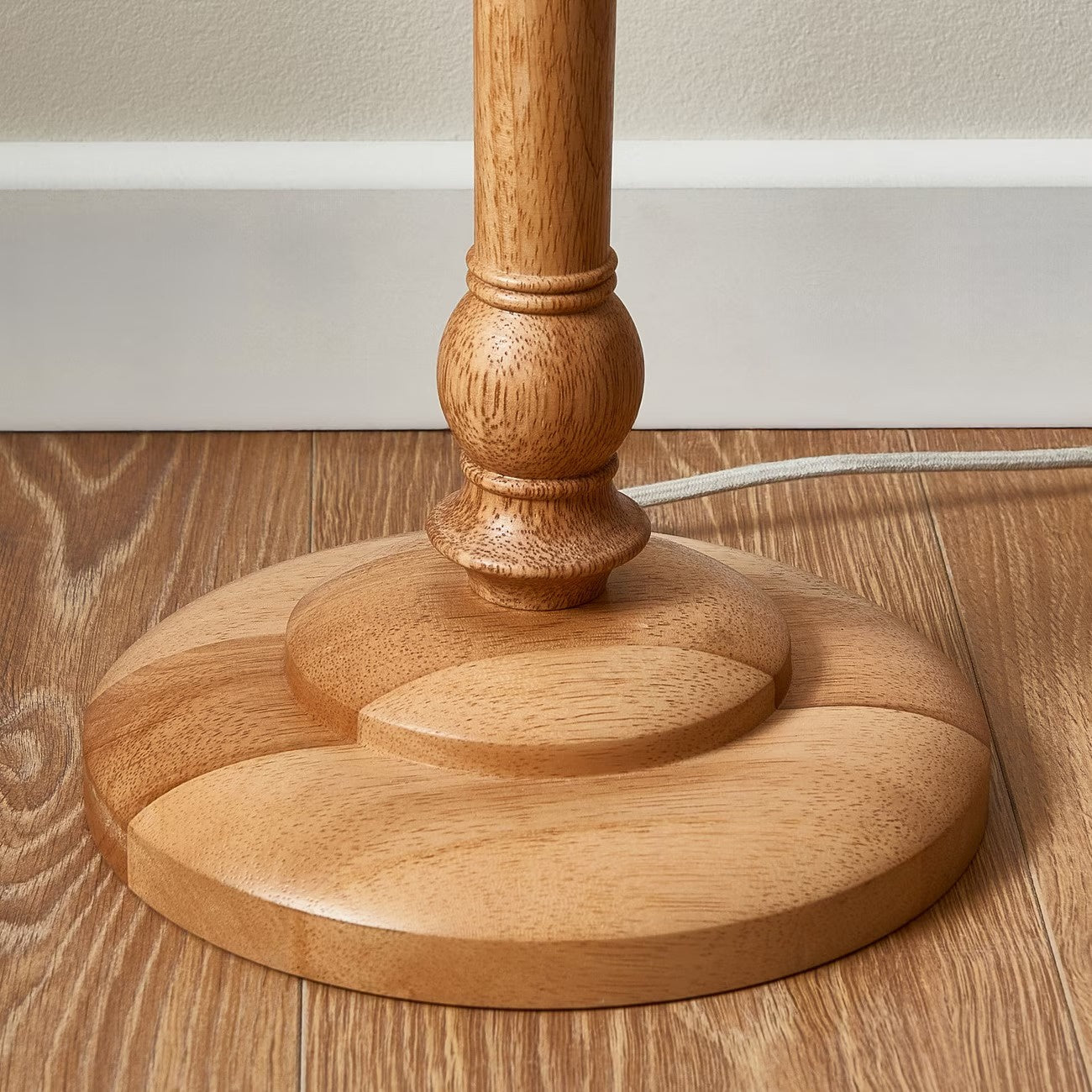 Floor Lamp with Wooden Stem and Ribbed Shade